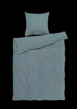 JUNA Bæk&Bølge Sengetøj 140x220 cm blå/okker DK | Køb her